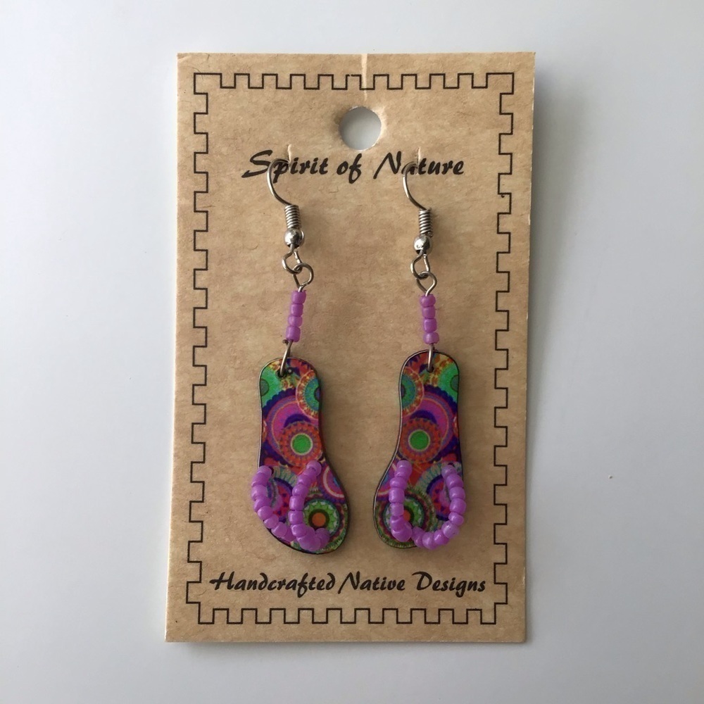 NEW Flip Flop Earrings PURPLE MANDALA French Wire Pierced Spirit of Nature Drop